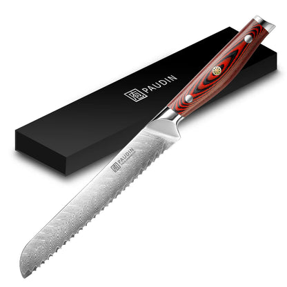 Plume Luxe 8" Bread Knife, Damascus