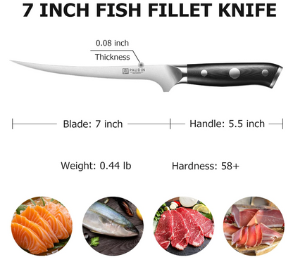 7″ Fish Filleting Knife, Ultra Dark Premium Series