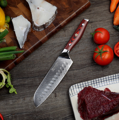 Plume Luxe 7" Santoku Knife, Damascus
