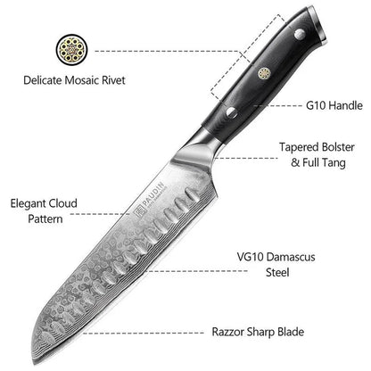 Cloud Premium 7" Santoku Knife, Damascus
