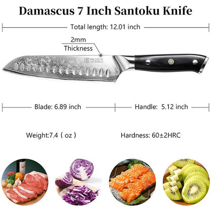 Cloud Premium 7" Santoku Knife, Damascus